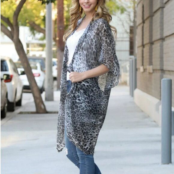 Gray only Leopard Kimono - Picture 1 of 9